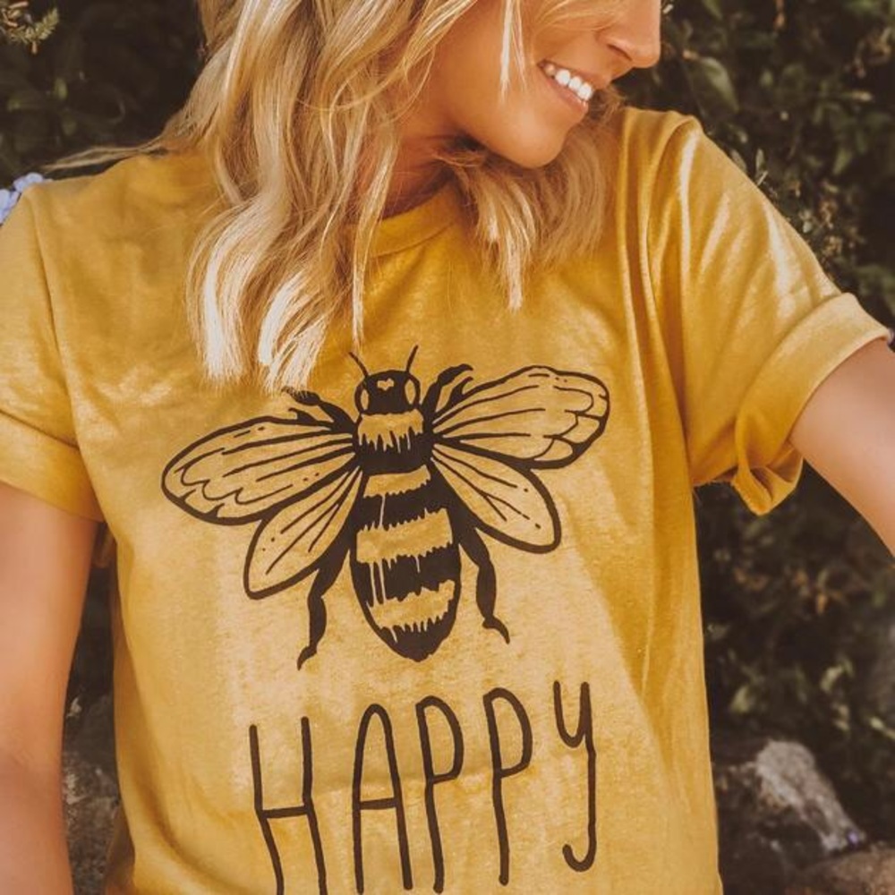 🌟LAST 1!🌟 Bee 🐝 Happy Tee in Mustard - Picture 3 of 7